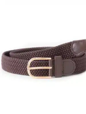 Strikkbelte brunt med gull beltehempe